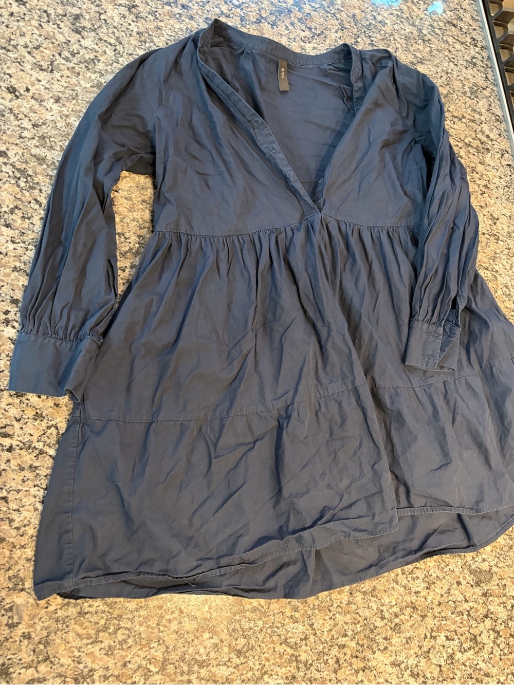 Women’s Navy Mini Dress - V-Neck Tiered Long Sleeve